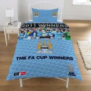 Manchester City Fc Cup Winners Football Panel Official Single Bed 
