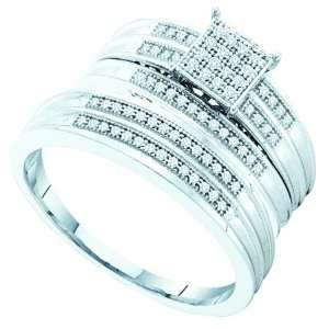 10KWG Diamond Micro Pave Trio Ring Set With .25CT Diamonds In Rows And 