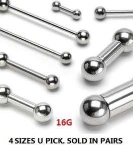 PAIR (2) 16G STEEL BARBELLS STRAIGHT BALL 4 SIZES 3&4MM  