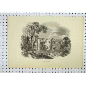  C1850 View Biddulph Hall Ruin Building Antique Print