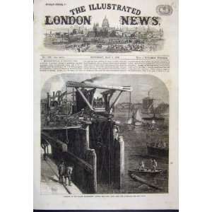  1866 Thames Embankment Piles Cofferdam Old Print