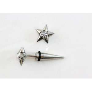  Silver 1 Inch Cheater Taper Spike Head Earring With White 