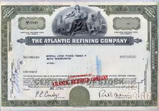 The Atlantic Refining Company Stock Certificate Olive  