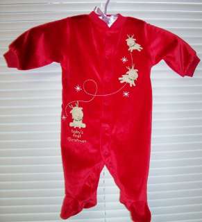 Babys First Christmas, bright red velour, baby girl or boy 6 9 mo 