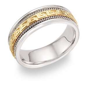  Roman Design Wedding Band, 14K Two Tone Gold Jewelry