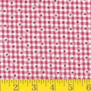  45 Wide Daisy Print Gingham Red Fabric By The Yard: Arts 