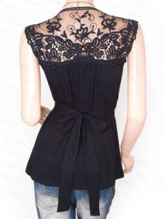 Cross Bust Lace Embroidered Back Blouse Top S M L XL  
