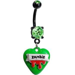  Peridot Green Gem Bloody Zombie Heart Belly Ring Jewelry
