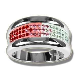   Light Siam Wide Crystal Band Ring Size 9. Made with Swarovski Element