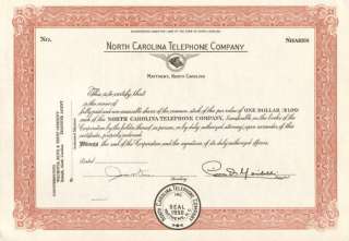 Matthews North Carolina Telephone Co. stock certificate  