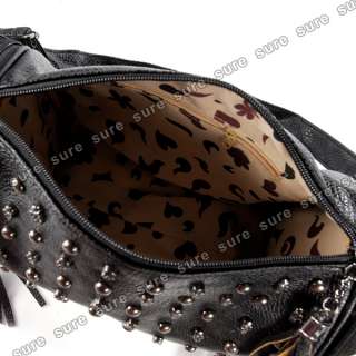 Punk Skull Stud Lady Women shoulder Bag handbag Leather Tote Hobo 