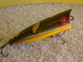 Vintage Nichols Pico Plunger ~ Frog color ~ Wood ~ Glass Eyes Lure 