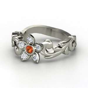  Jasmine Ring, Platinum Ring with Fire Opal & Diamond 
