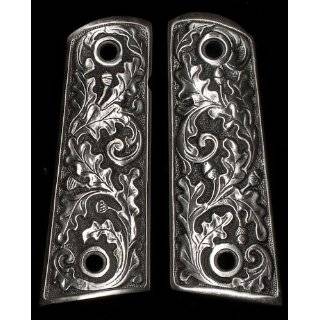  Pewter 1911 Gun Grips Oak Leaf Scroll Engraved Design 