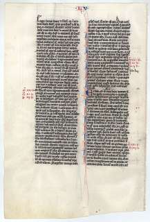 LARGE MEDIEVAL ILLUMINATED MANUSCRIPT BIBLE LEAF, c. 1247   LUKE 