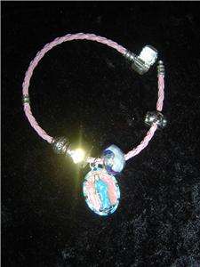 St. Dymphna bracelet~ leather ~hand painted medal  