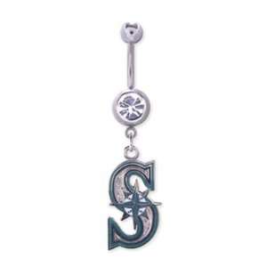 Seattle Mariners 316L Stainless Steel Belly Ring with Clear Cubic 