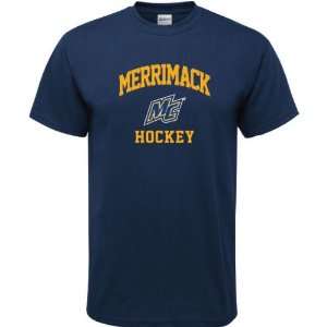  Merrimack Warriors Navy Hockey Arch T Shirt Sports 