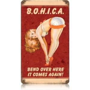 BOHICA Pinup Girls Vintage Metal Sign   Garage Art Signs  