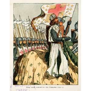 1909 Color Print King Louis Crusades Crusader French Royal Religious 