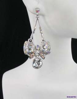 Crystal Bow Bows Bridal Pageant Chandelier Earrings  