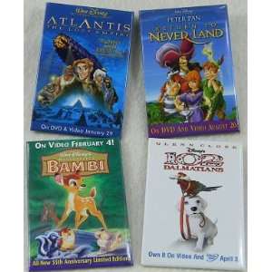 Disney Promo Pins set of 4 included are:Atlantis The Lost Empire,Bambi 