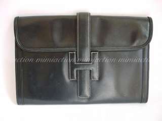 Auth Hermes BLACK BOX Jije jige Clutch H logo bag hanbad purse #2844 