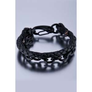   DyOh Jewelry Anti Black Leather Braided Rope & Chain Bracelet: Jewelry