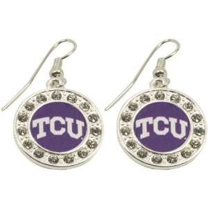 NCAA Texas Christian Horned Frogs (TCU) Ladies Round Crystal Earrings