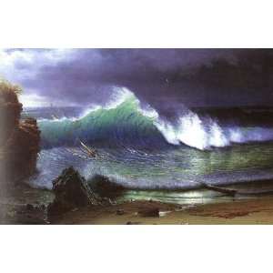 Oil Painting: The Shore Of The Turquoise Sea: Albert Bierstadt Hand Pa 
