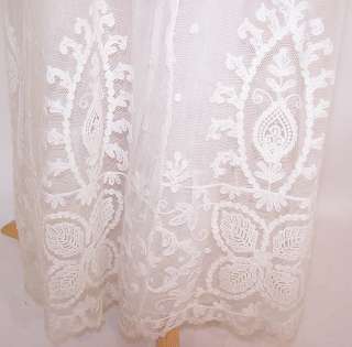Edwardian Vtg White Net Tambour Embroidery Lace Empire Waist Wedding 