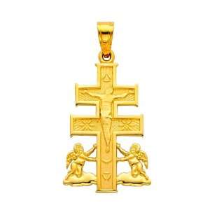  14K Yellow Gold Jesus Crucifix Cross with Angel Religious 
