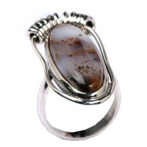 Moss Agate and Sterling Silver One of a Kind Classic Ring Size 6