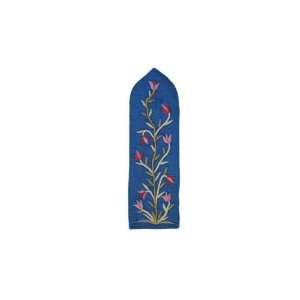   Raw Silk Embroidered Bookmark with Flowers in Blue 