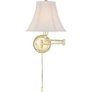   Swing Arm Wall Lamp, Polished Brass with Off White Bell Fabric Shade