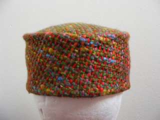   Multi Colored TWEED WEAVE Wool PILLBOX Hat Utah Tailoring Mills  