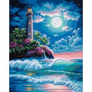   Paint By Number, Lighthouse In Moonlight Arts, Crafts & Sewing