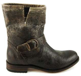   8601 Camel Distressed Leather Buckled Womens Shoes Short Boots 8