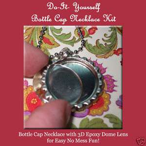100 Flattened Bottle Cap Necklace Kit 3D Epoxy Dome  