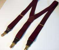 Burgundy Elastic Suspenders, Braces, Leather Clip On ~ Nice  