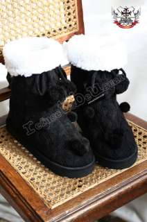 CUiTE Braid Cable Knit POM Boot Wool Fleece Black 7/8  