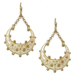   Gold Plated Dangle Swag Chandelier Earrings with White Enamel Jewelry
