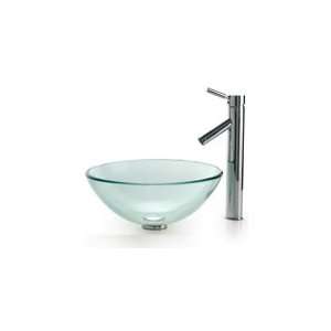  Kraus Clear Glass 14 inch Bathroom Vessel Sink and Sheven 