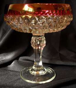 Indiana Glass Diamond Point Ruby Flash Band Ftd Compote  