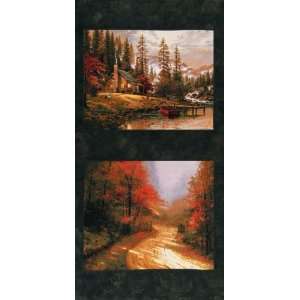  Autumn Rustic Cabins Panel Multi Fabric By The Panel: Arts 