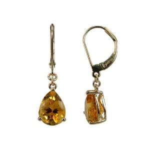  Pear Shaped Citrine Leverback Earrings, 14K Gold: Jewelry