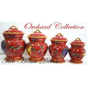  4PC CANISTER SET, RED ORCHARD TUSCANY DECOR