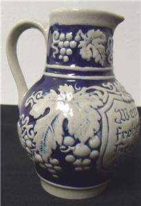 Vintage Cobalt W German Wine Jug w 2 Cups Gerzit  