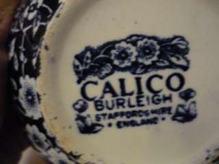 Burleigh Staffordshire England Blue Calico Chintz Creamer Sugar Bowl 