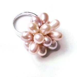  Freshwater Cultured Pink Cluster Pearl Ring Jewelry